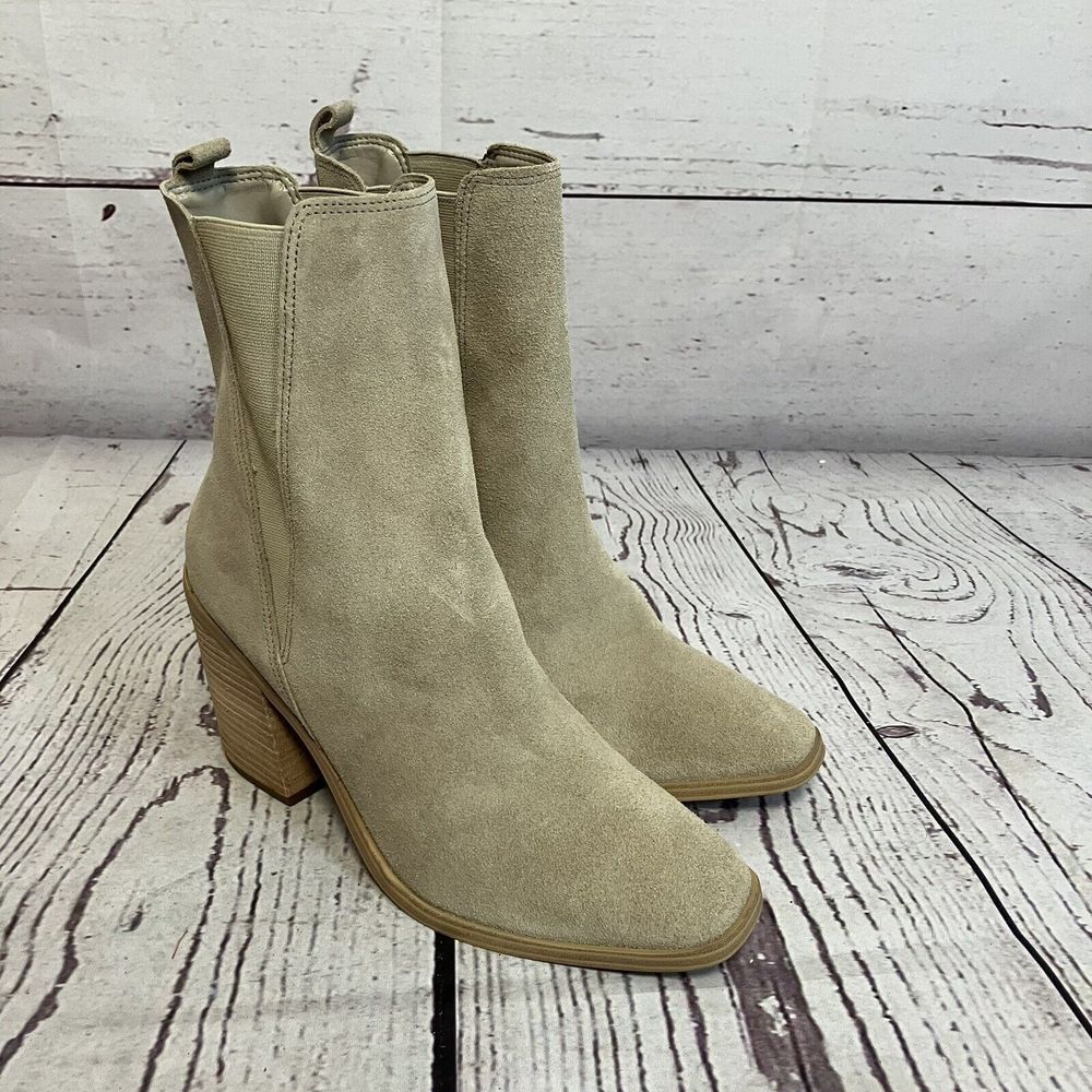MARC FISHER‎ Boots Womens 7.5M Beige Back Pull-Tab Kristie Leather Booties